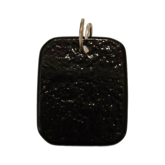 Vintage Black and Green Fused Glass Pendant, 1.25" Long - Picture 3 of 11